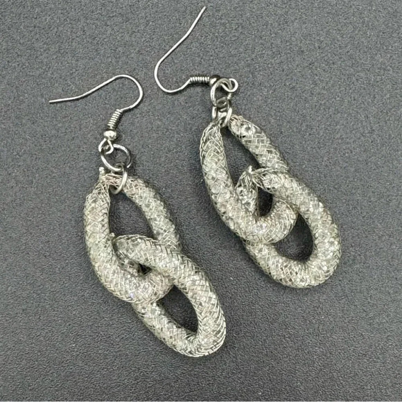 Sparkly Mesh Rhinestone Dangly Earrings - Picture 1 of 5